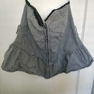 Vintage Torrid 0X Black White Checkered Gingham Strapless Peplum Corset Top
